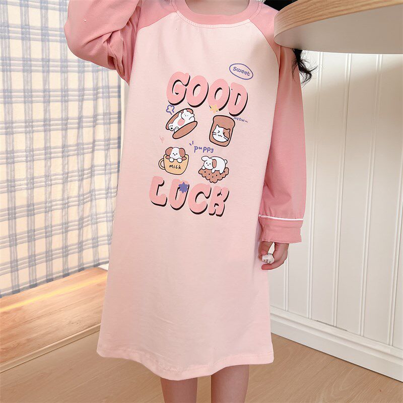 女童睡裙纯棉春秋2024新款儿童长袖小女孩公主风a类睡衣秋季薄款