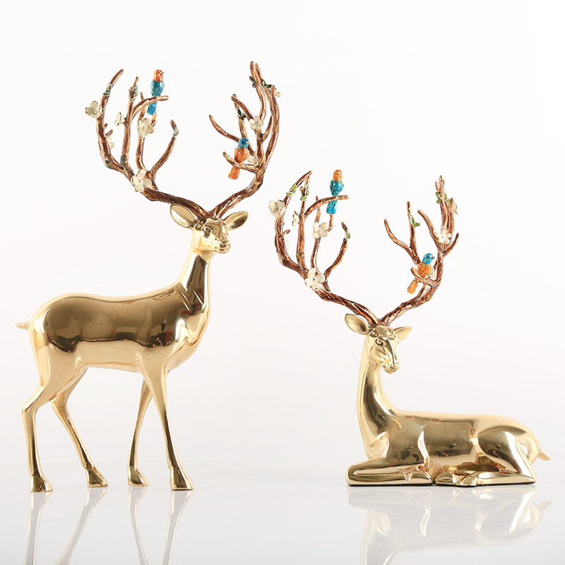 轻奢纯铜鹿摆件招财梅花福鹿结婚贺礼客厅电视柜酒柜玄关桌装饰品