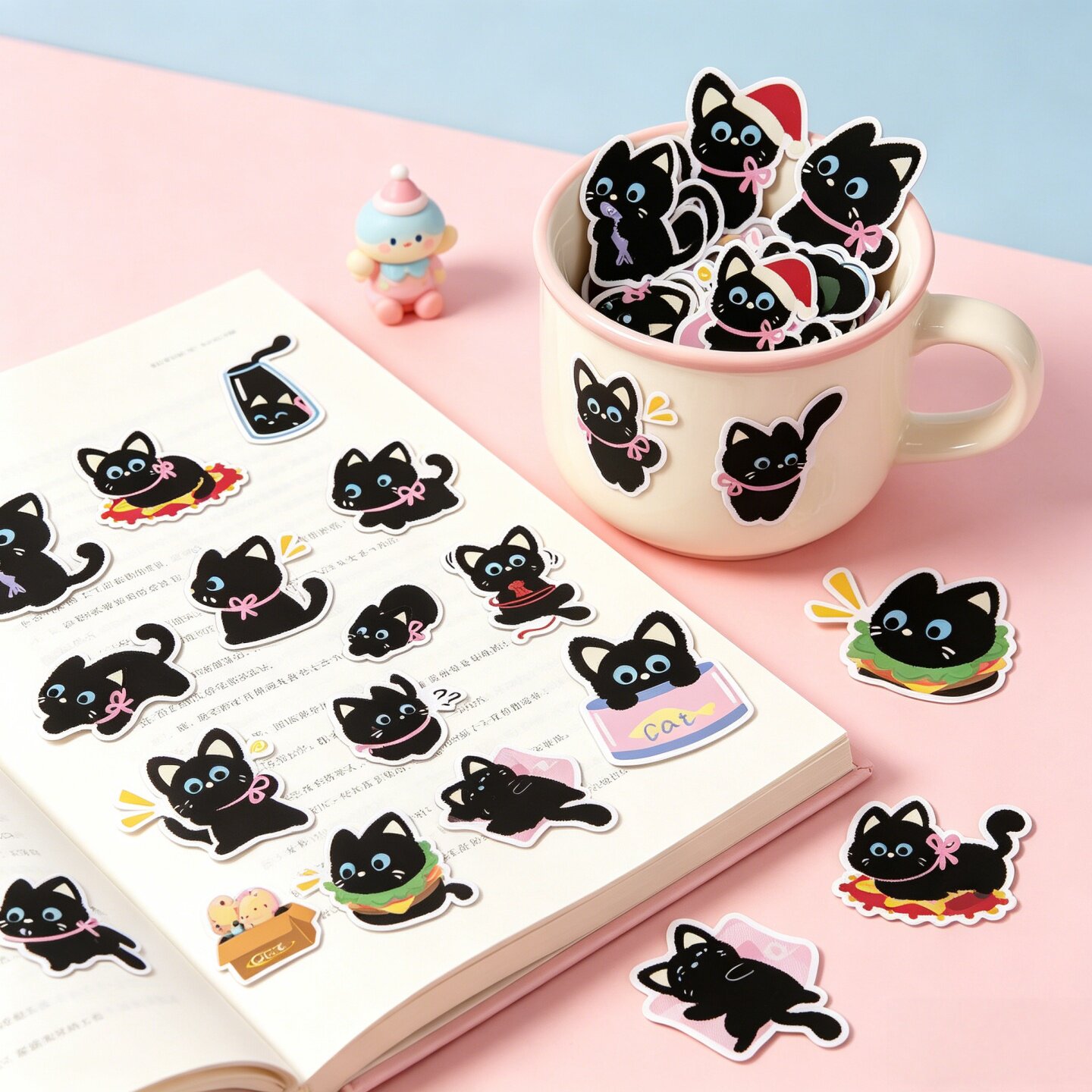 50张原创蝴蝶结黑猫涂鸦贴纸手贴纸
