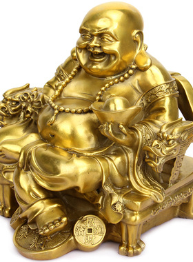 纯铜弥勒佛摆件 龙椅佛摆件