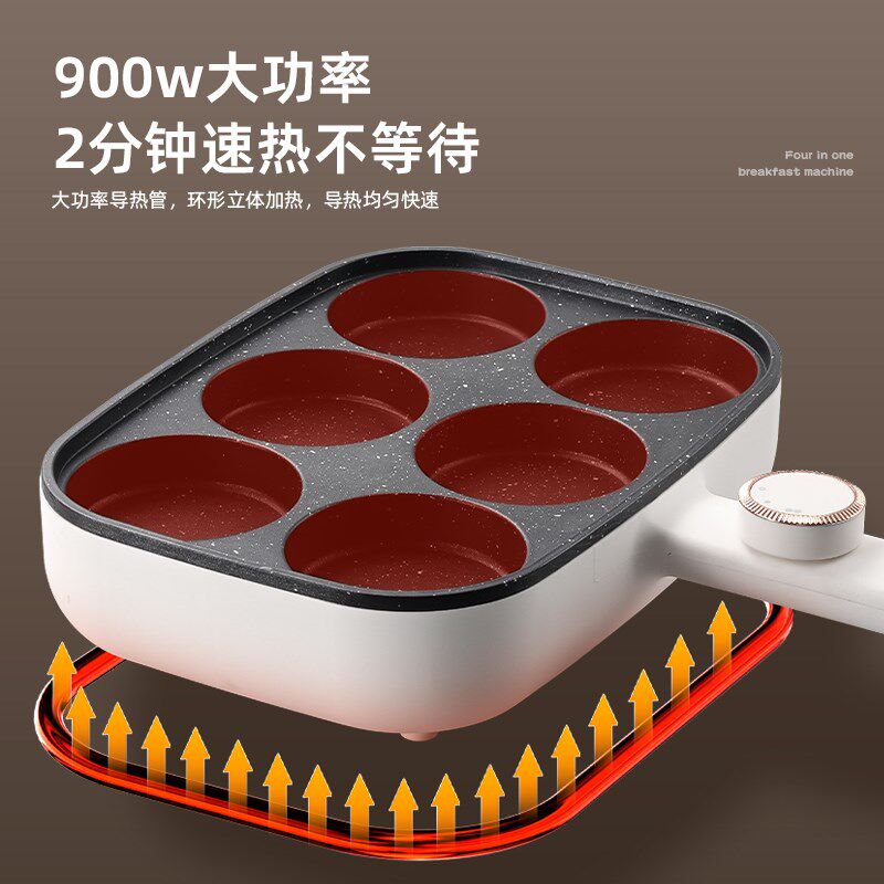 煎蛋神器蛋锅六孔鸡蛋汉堡锅商家用早餐煎锅插电不粘锅平底锅饼锅