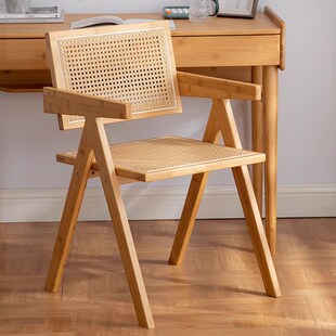 餐桌椅子家用实木藤编椅子客厅轻奢茶桌靠背椅小户型阳台休闲凳子