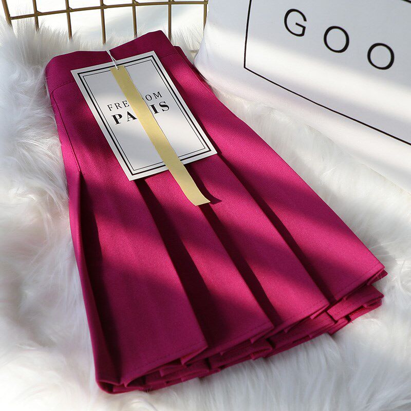 紫色百褶裙春夏短款高腰a字显瘦学院风短裙女百搭西装料半身裙裤