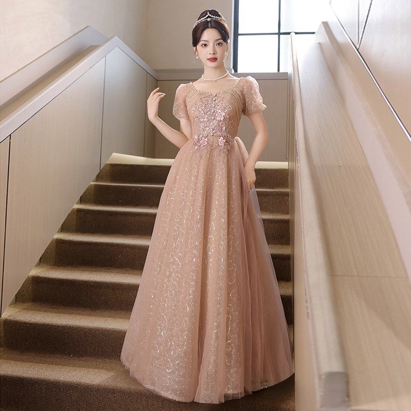 大码晚礼服女新款胖mm200斤小众高级感宴会主持人钢琴艺考公主裙