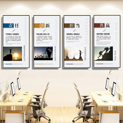 公司办公室装饰画企业文化墙励志标语贴纸挂画会议室背景激励员工