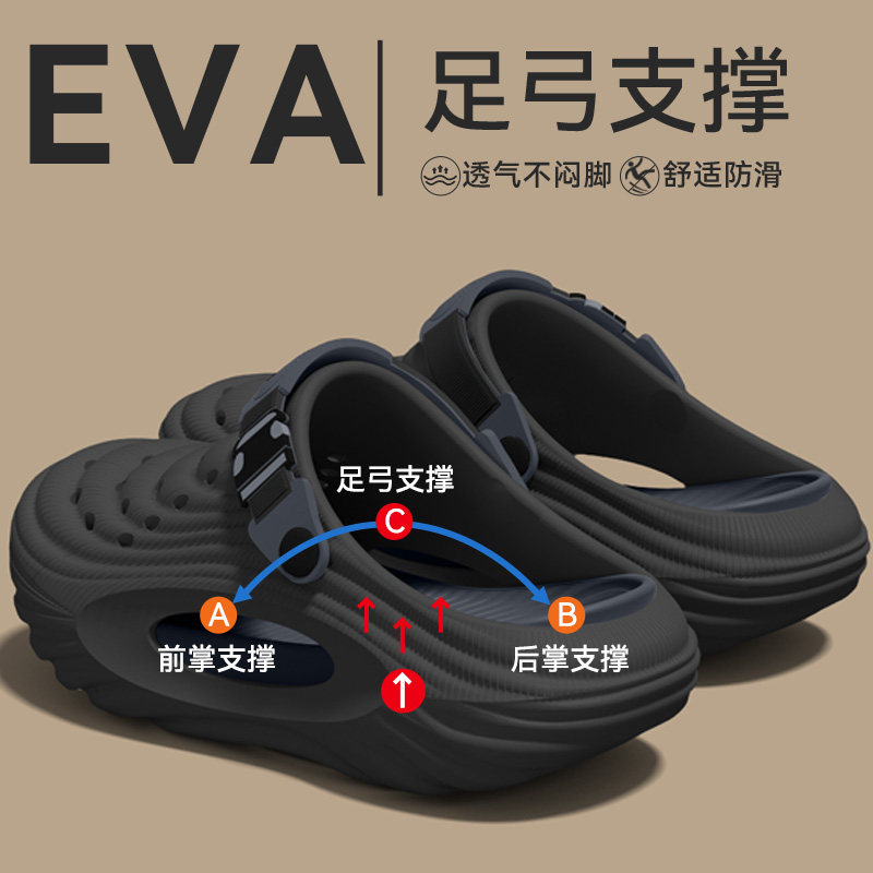 纽舒康足弓支撑洞洞鞋男士2026新款夏季外穿厚底防滑耐磨eva凉鞋