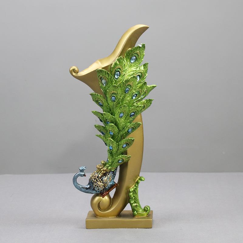 树脂孔雀花瓶假花花插实用新奇特工艺婚庆礼物家居摆饰