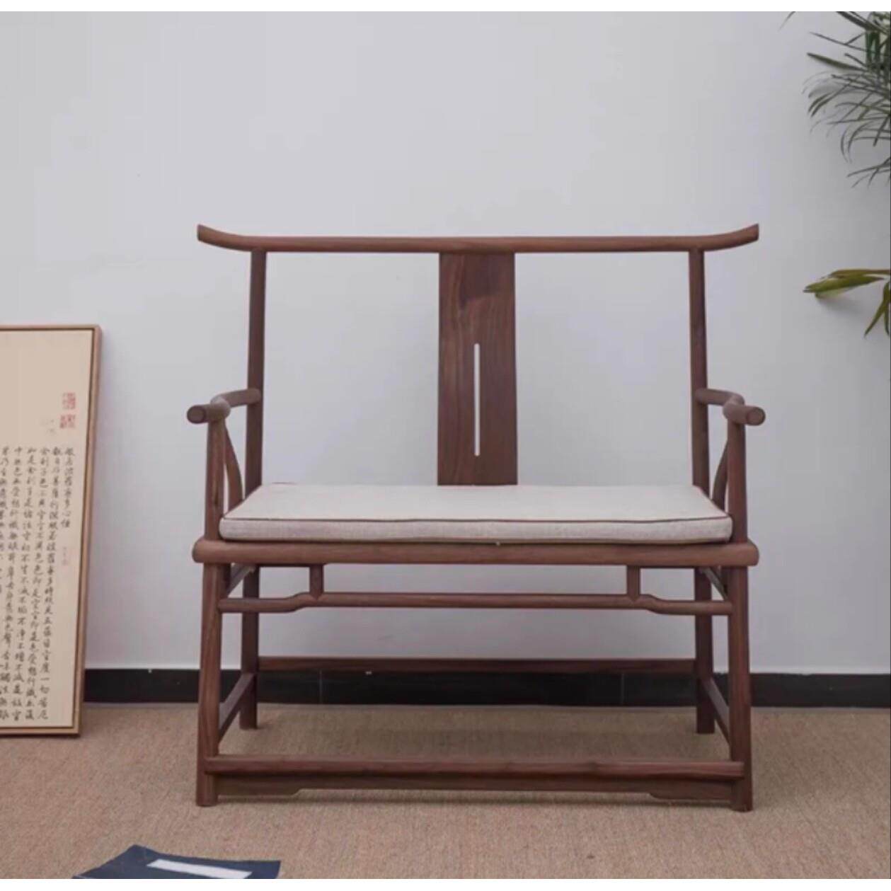 中式简约实木圈椅官帽椅榆木太师椅禅椅彷古打坐椅泡茶主人椅