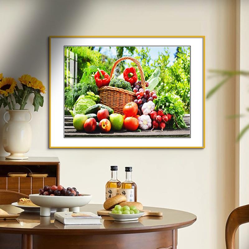 高级感现代餐厅装饰画饭厅水果蔬菜挂画餐桌背景墙壁画横款轻奢画