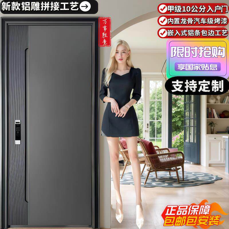 甲级防盗门家用进户门子母门极简带智能锁安全门铝拼自建房入户门