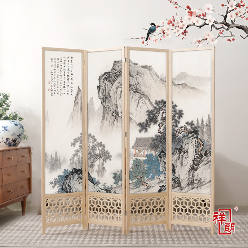 现代新中式实木屏风隔断玄关家用可移动折叠遮挡帘客厅书房阳台屏