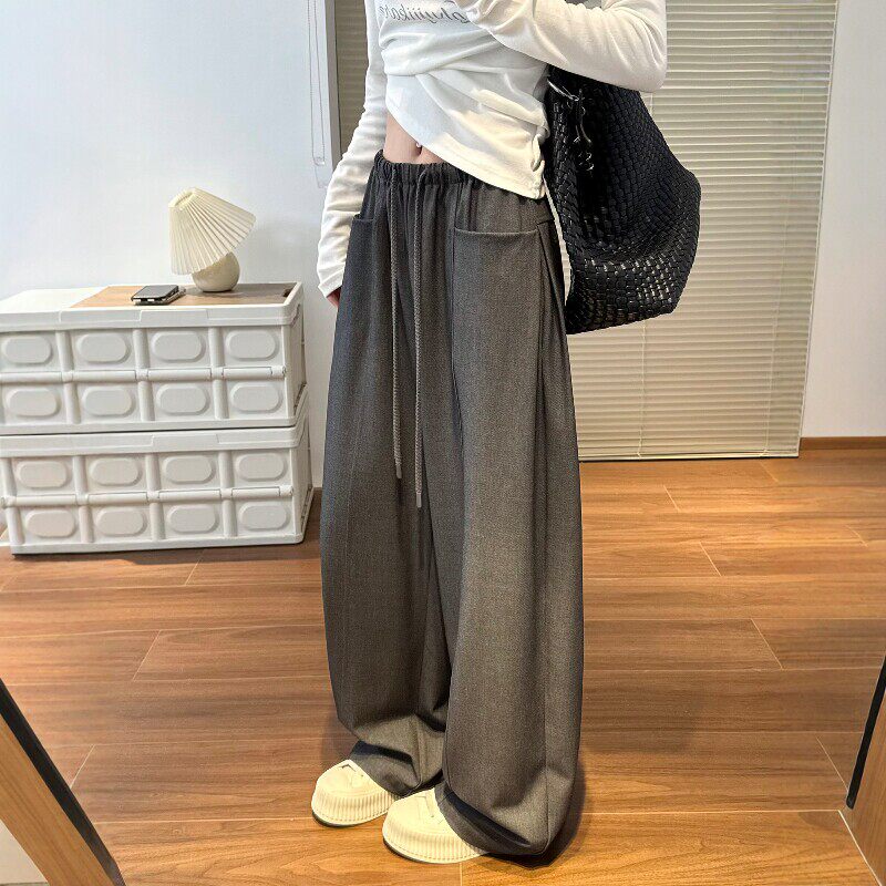灰色阔腿裤女2026春季新款高腰垂感天丝羊毛直筒裤宽松休闲西装裤