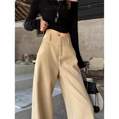 卡其色羊毛阔腿裤女2025