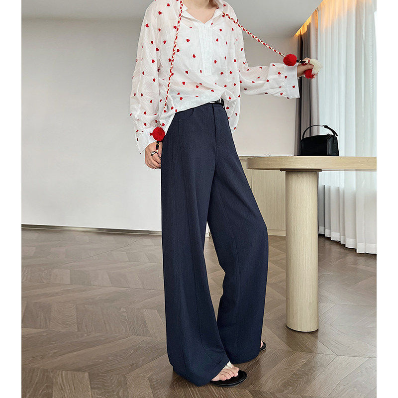 天丝棉羊毛西装阔腿裤女春秋高腰垂感宽松莱赛尔彷牛仔拖地直筒裤