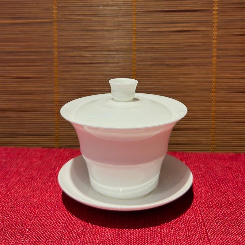 薄胎高档骨瓷盖碗茶杯陶瓷泡竹节茶碗白瓷家用茶具套组三才120ml