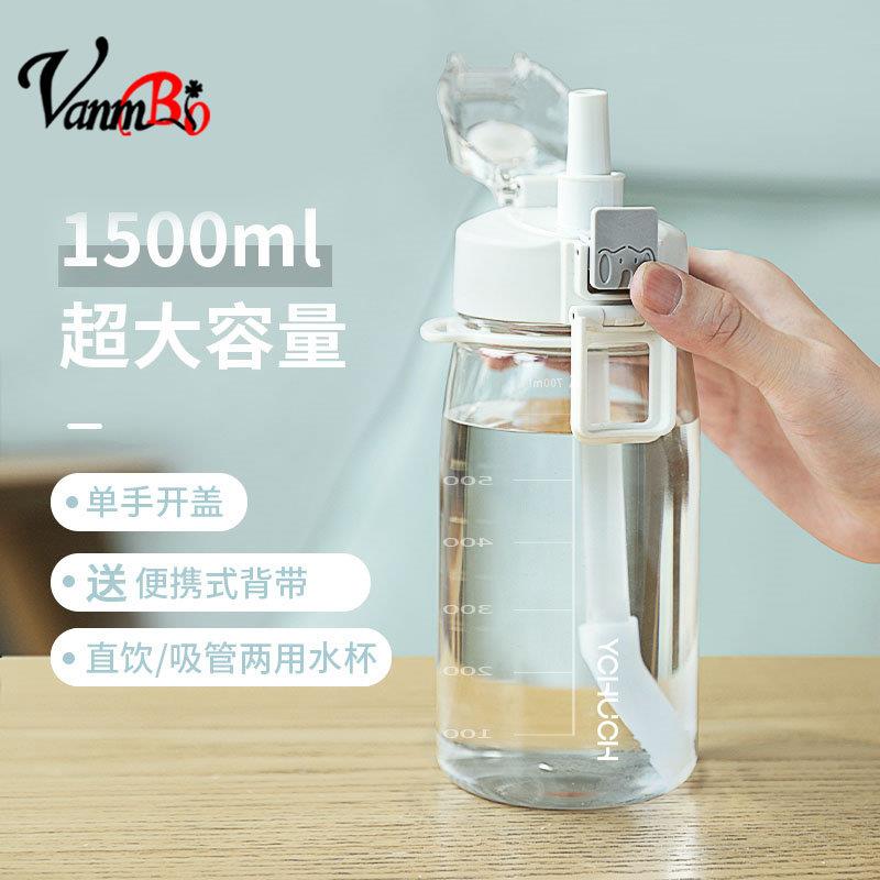 斜挎水杯大容量吸管杯女士塑料运动水壶男生健身太空杯大肚吨吨桶