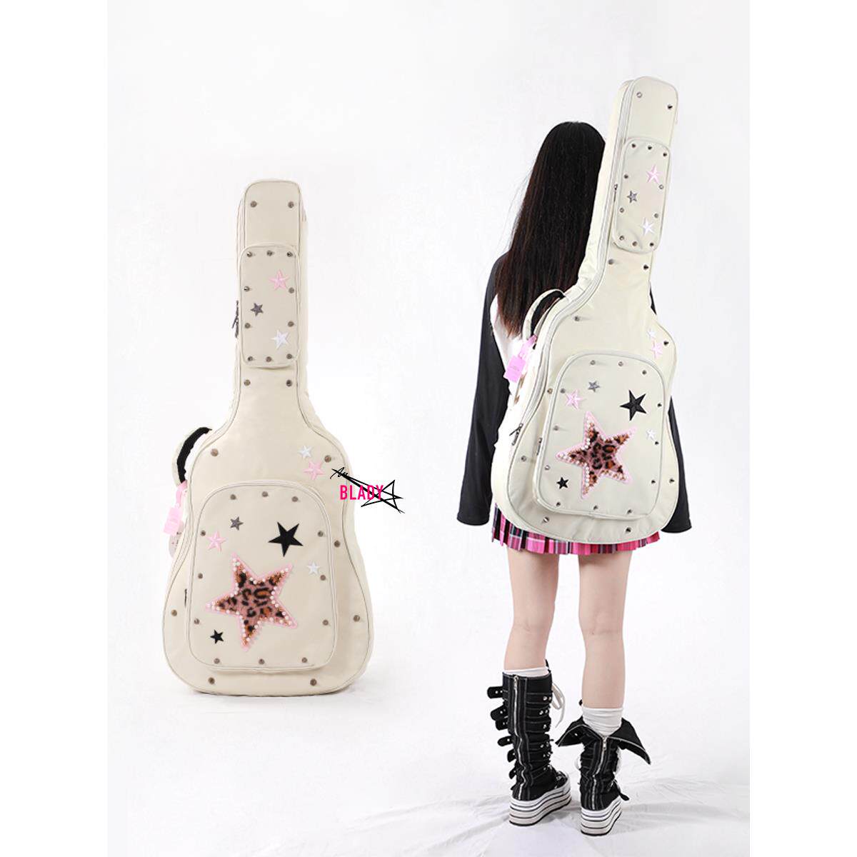 [豹纹星粉]吉他包手工定制电吉他原声吉他朋克亚文化贝斯包
