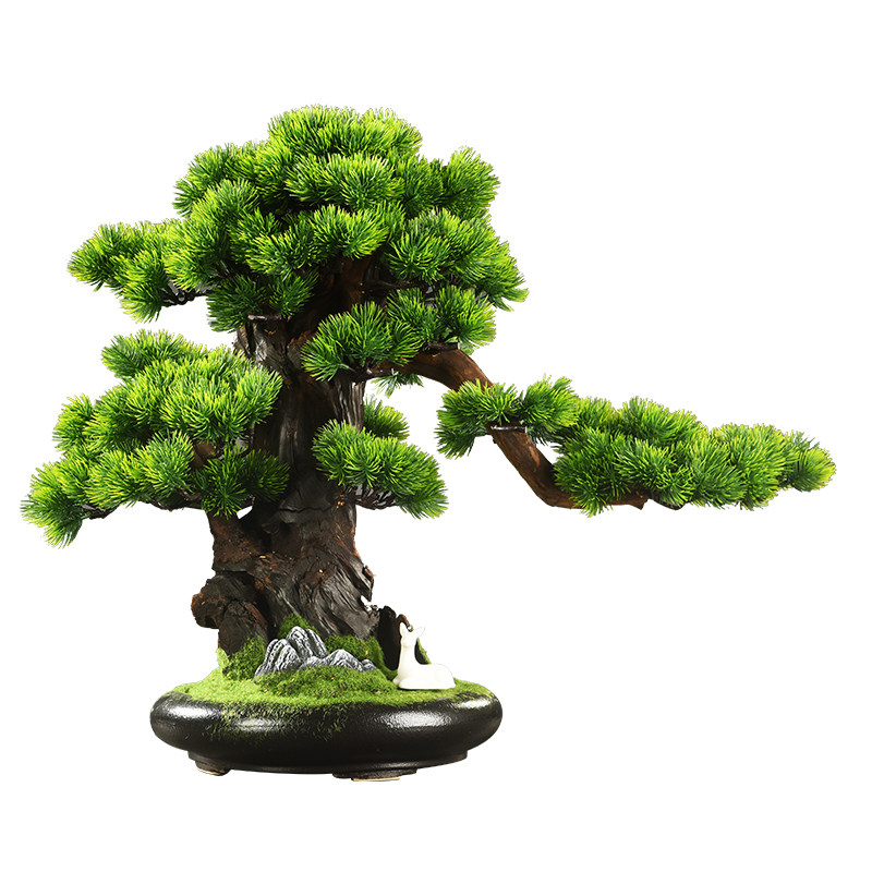仿真迎客松盆景植物客厅玄关办公室绿植盆栽摆件家居装饰开业礼品