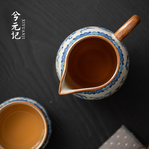 青花汝窑美人公道杯满花描金珐琅彩茶海公杯匀茶器分茶器茶具配件