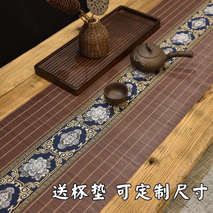 A6L竹茶席 竹制桌旗 麻布禅意 布艺棉麻茶旗中式茶桌布 茶席竹席