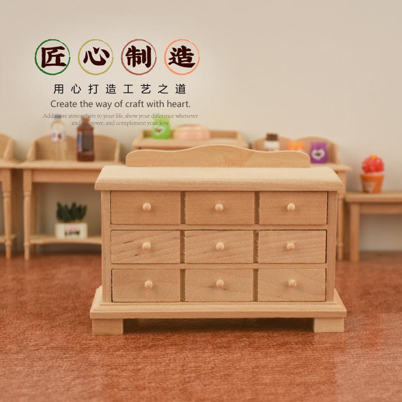 1/12娃娃屋迷你家具木制纯手工工艺品储物柜立柜模型电视柜摆件