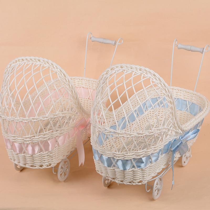 现代家居装饰品摆设 创意藤编工艺品婴儿车小推车收纳筐