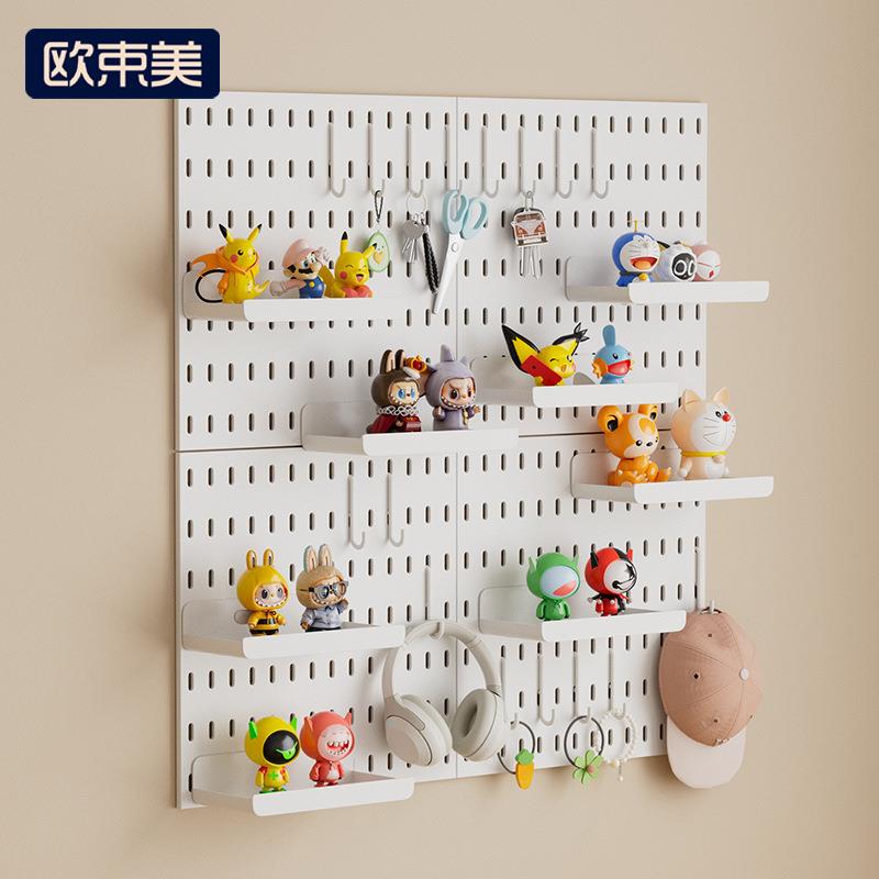 塑料洞洞板免打孔上墙乐高手办收纳置物架盲盒展示架配件隔板支架图片