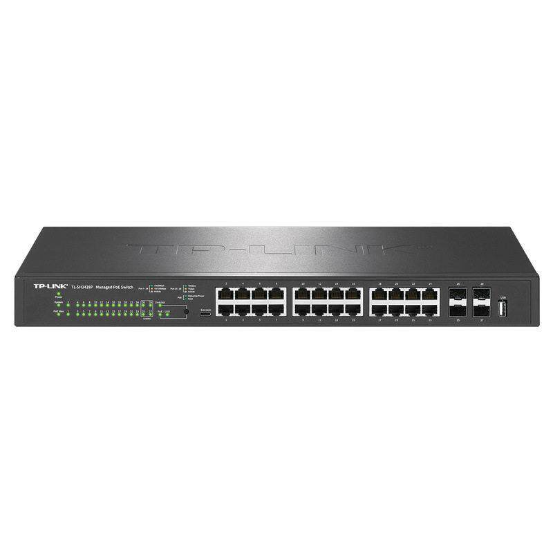 TP-LINK TL-SH3428P 4个10G万兆SFP+二层网管24口千兆PoE交换机
