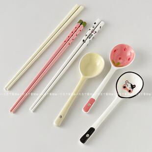 超高颜值筷子勺子叉子套装卡通叉勺筷工作餐具学生收纳盒单人餐具