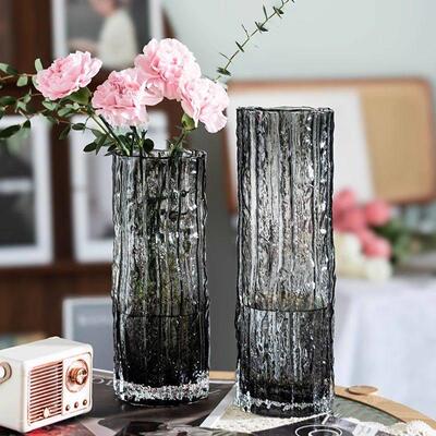 轻奢极冻玻璃花瓶特大号透明水培鲜花富贵竹客厅桌面插花装饰摆饰