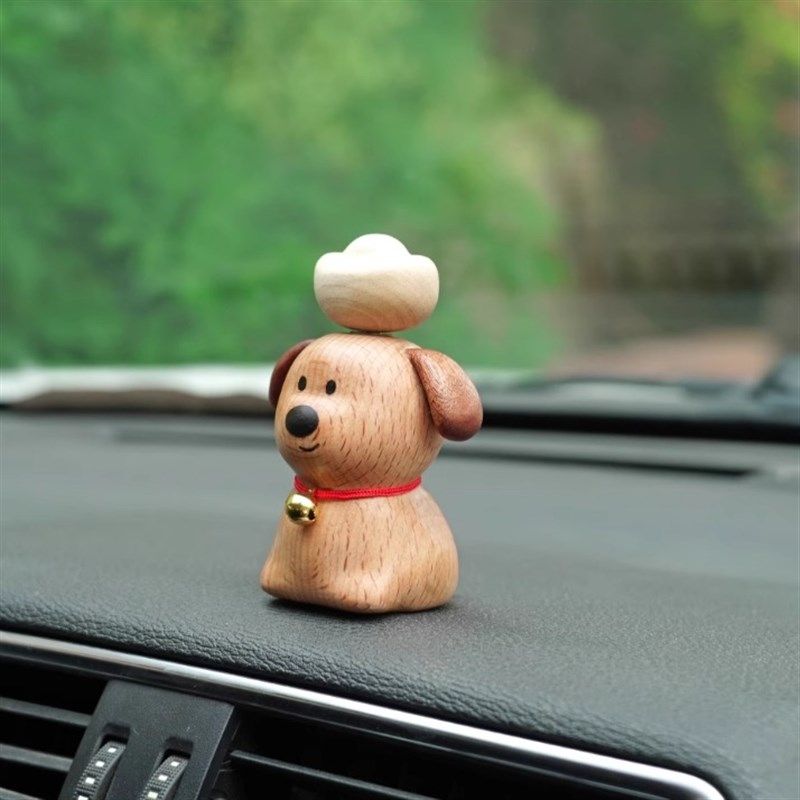 山舍来财元宝狗狗摆件实木可爱旋转车桌面载装饰礼物,家居饰品,桌面摆件,淘宝优惠券,粉丝福利购,淘宝优惠卷