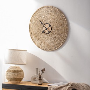 装饰挂钟绳子编织拍戏道具钟表客厅餐厅家用简约个性藤编挂表挂墙