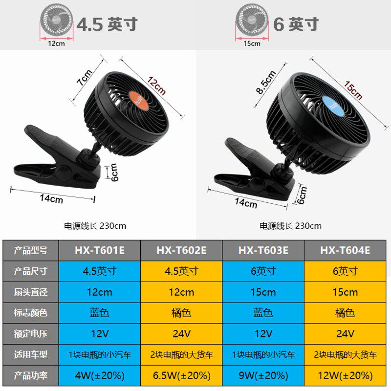车用电风扇夹子式大货车24V12V小汽车里迷你静音大风速车载电风扇