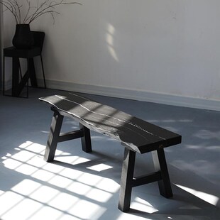 侘寂风实木长凳子设计师款碳化木家用民宿服装店换鞋凳休闲凳餐凳