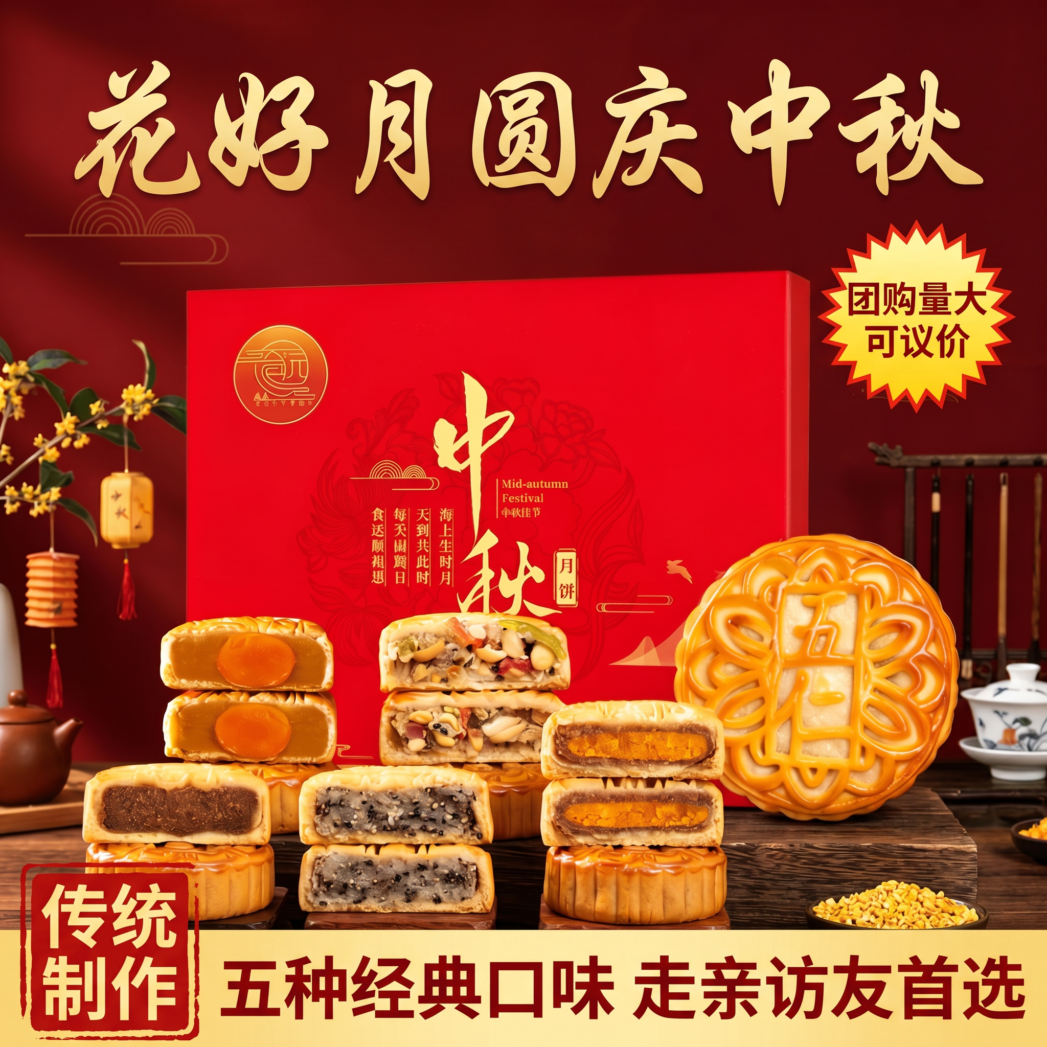 正宗老式传统纯手工中秋月饼礼盒装高档广式五仁青红丝独立包装