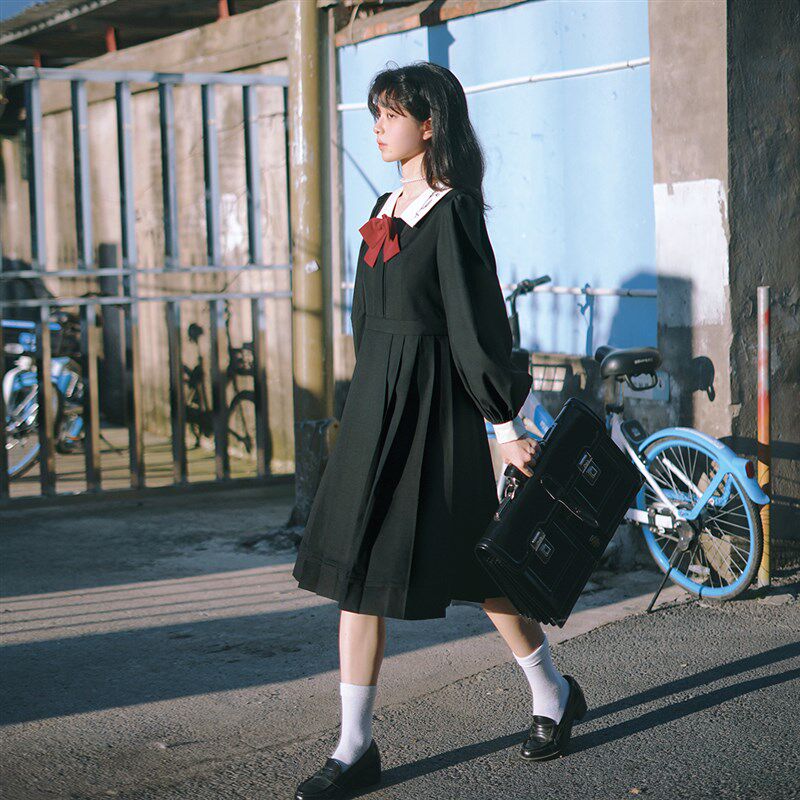 樱花家族jk制服【甜酒舞会】复古学院风连衣裙中长款百褶裙长袖女