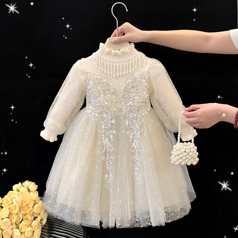 女童连衣裙秋季2024新款洋气小女孩高级感礼服裙儿童主持人演出服