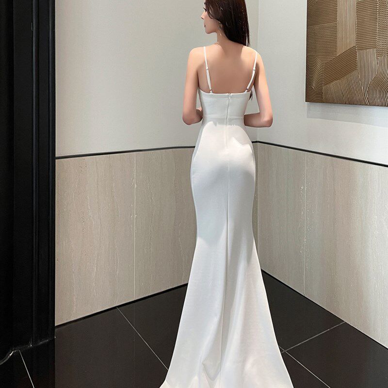 法式晚礼服性感小众高级感吊带鱼尾裙宴会气质年会主持人开叉长裙