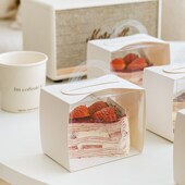 三角手提切块蛋糕盒慕斯切件包装 logo 打包盒千层西点盒子甜品包装