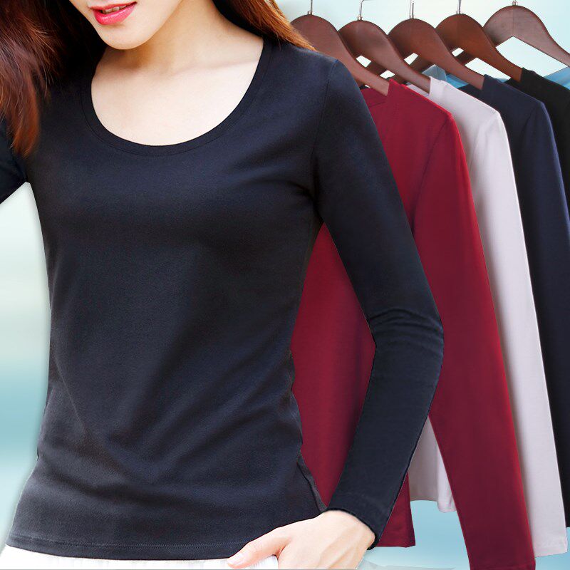 黑色长袖t恤 2025年春季配西装的纯棉薄款低领打底衫女 内搭紧身