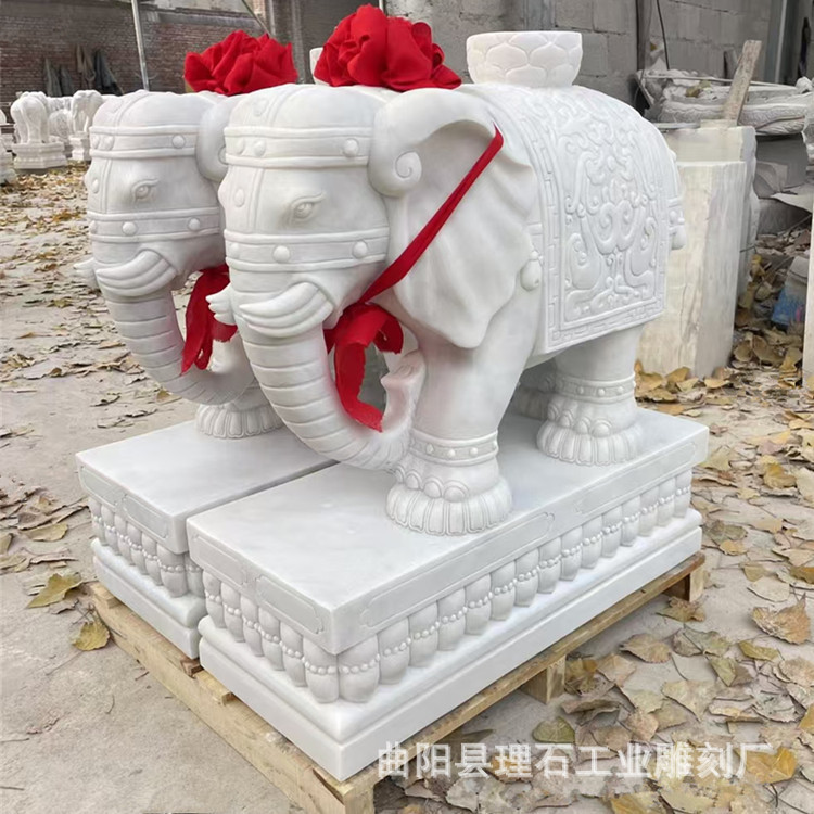 石雕大象汉白玉六牙泰式石象一对家用别墅自建房会所酒店门口摆件