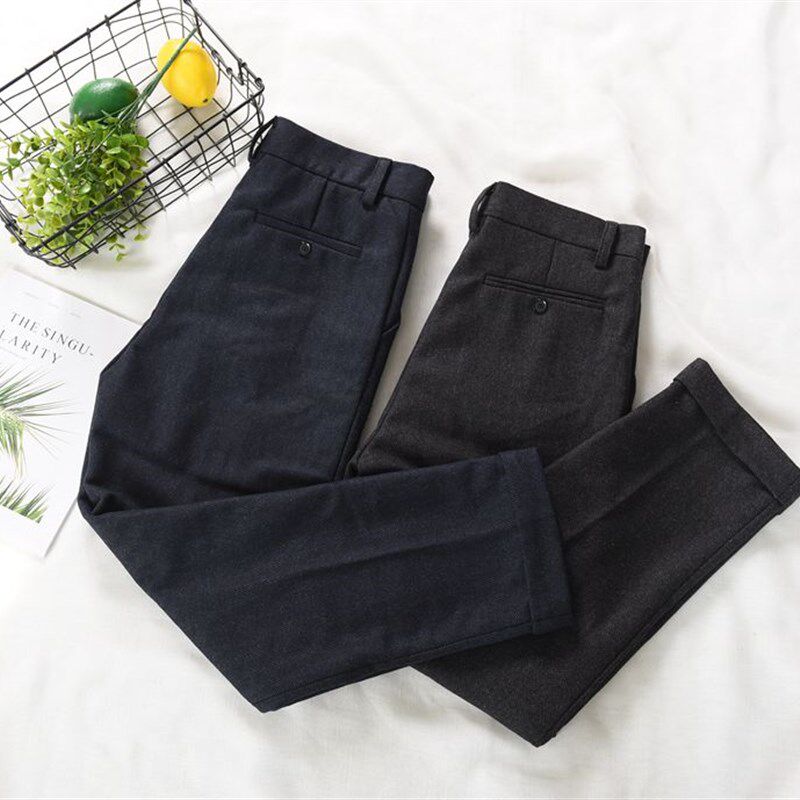 加肥加大码欧美简约宽松西装裤男秋冬休闲羊毛人字呢休闲商务直筒