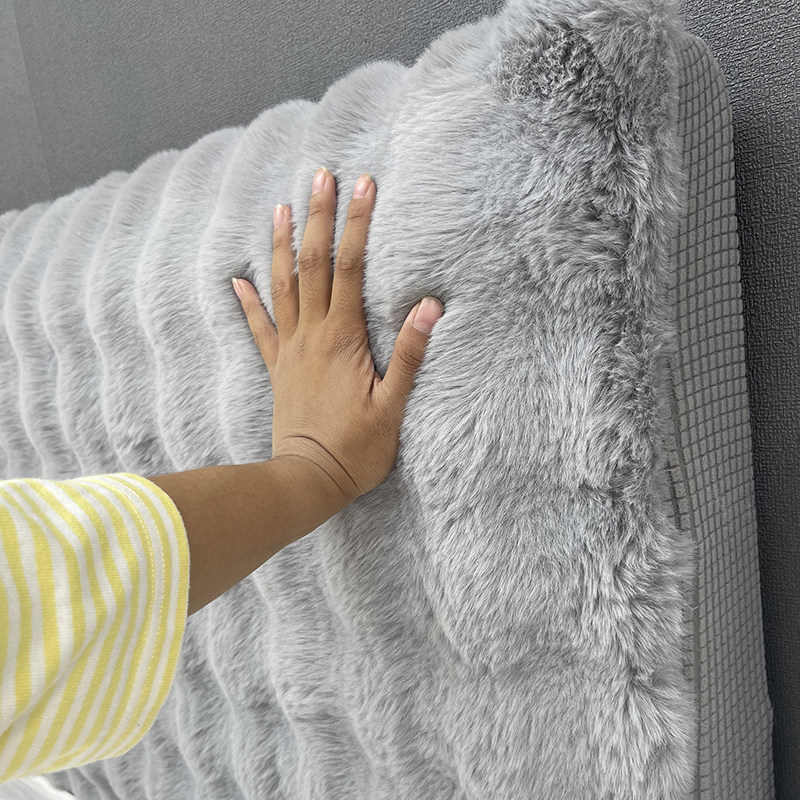 秋冬新品兔毛泡泡绒布床头罩套全包木板床皮床头保护套简约保暖