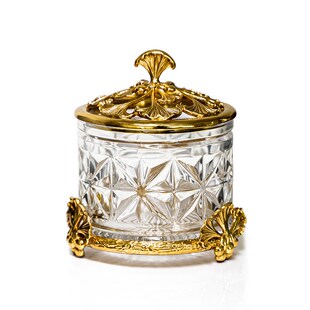 欧式美式简约水晶玻璃配铜糖果罐摆件高端奢华储物盒软装家居饰品