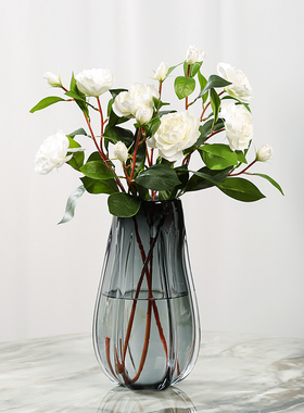 烟灰色琉璃轻奢花瓶艺术摆件客厅样板房茶几玄关插花花器装饰摆设