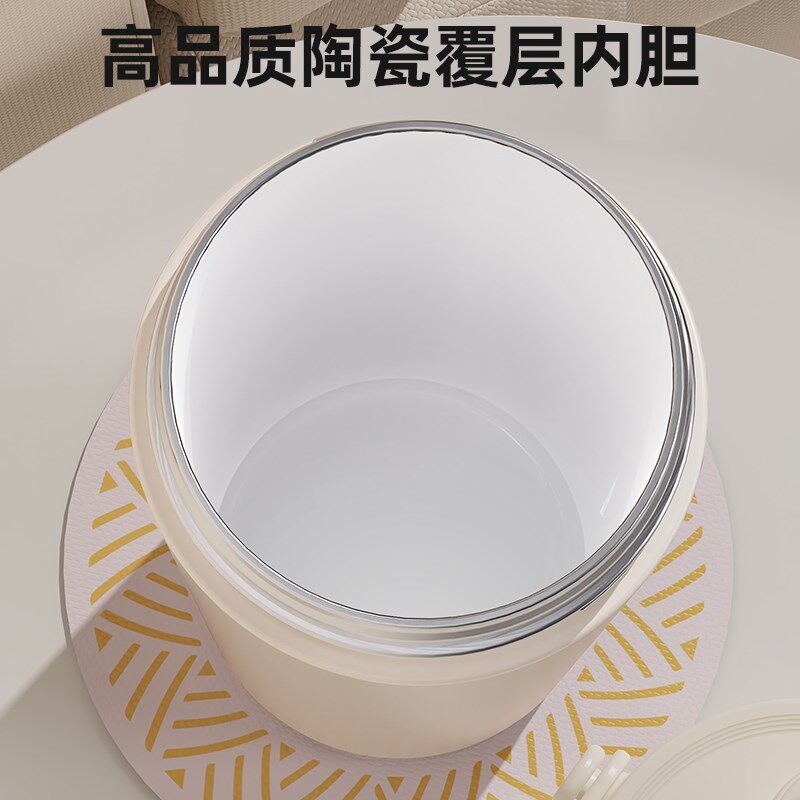 双饮吸管保温杯覆陶瓷内胆咖啡杯子女学生高颜值带提绳便携水杯男