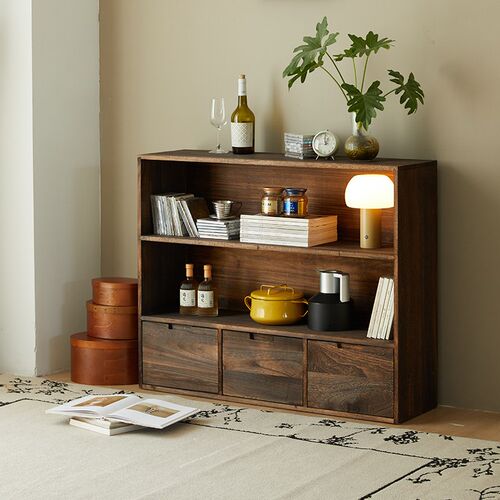 中古实木置物架简约落地书柜客厅餐边柜组合门厅柜入户收纳床边桌