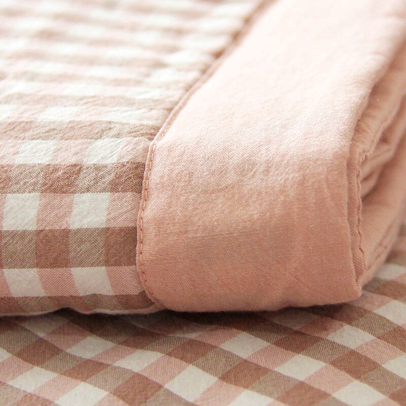 日式纯棉水洗棉夏凉被 简约全棉格子空调被 单双人可机洗夏薄被子