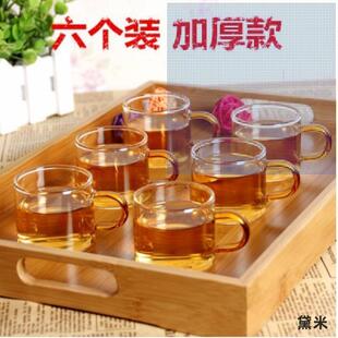 玻璃杯带把带碟品茗杯六只装花茶功夫茶杯防烫耐热透明玻璃小杯子