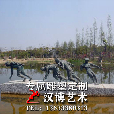 玻璃钢仿铜拉纤人物雕塑景观广场铸铜纤夫拉船雕像铜雕人物雕塑像